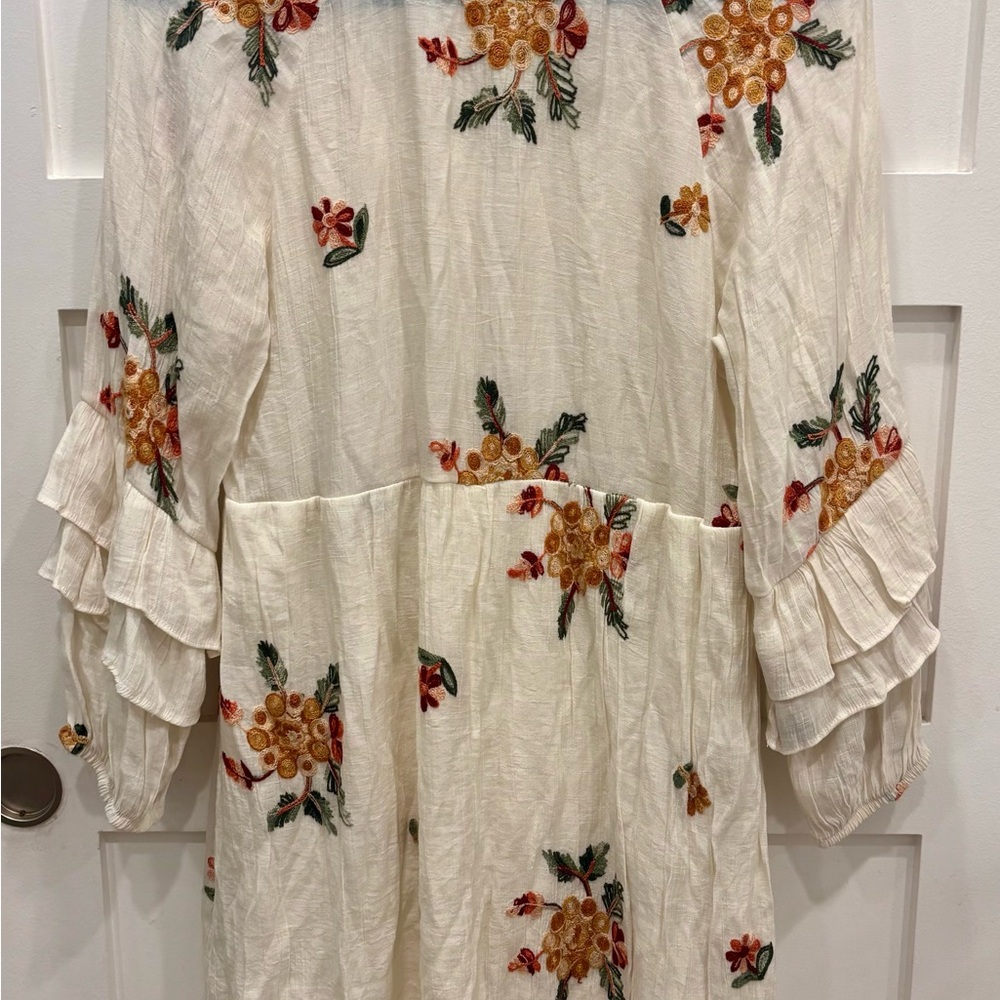 Anthropologie Fig and Flower White Boho Midi Dress with Floral Embroidery - Picture 6 of 6